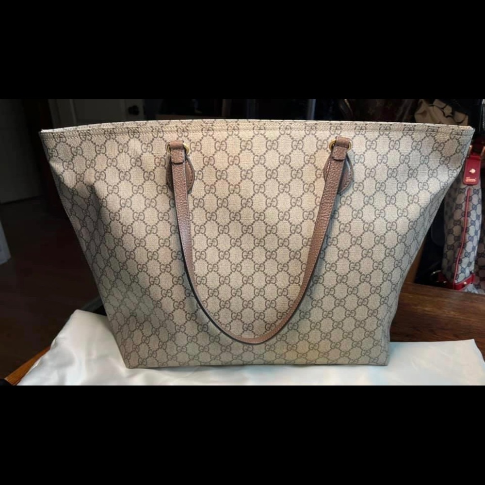 Ophidia Soft Top Zip Gg Supreme Beige / Ebony / Brown Canvas & Leather Tote